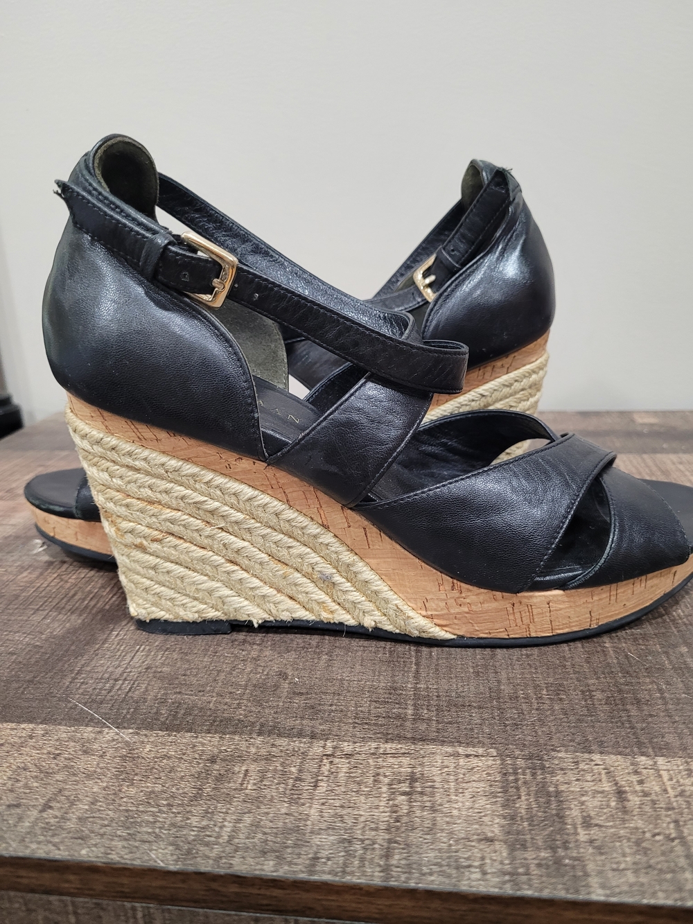 Cole Haan Black Wedge Espadrille Sandals